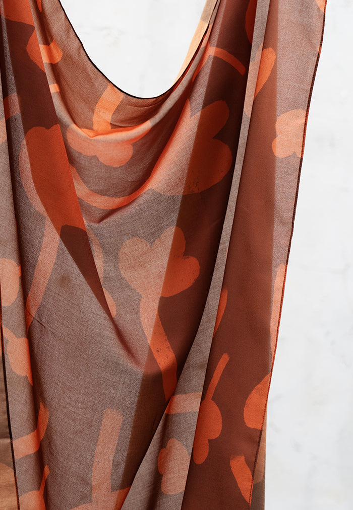 Karangan Big Square Scarf - Brown Petal (Voile Polyester)