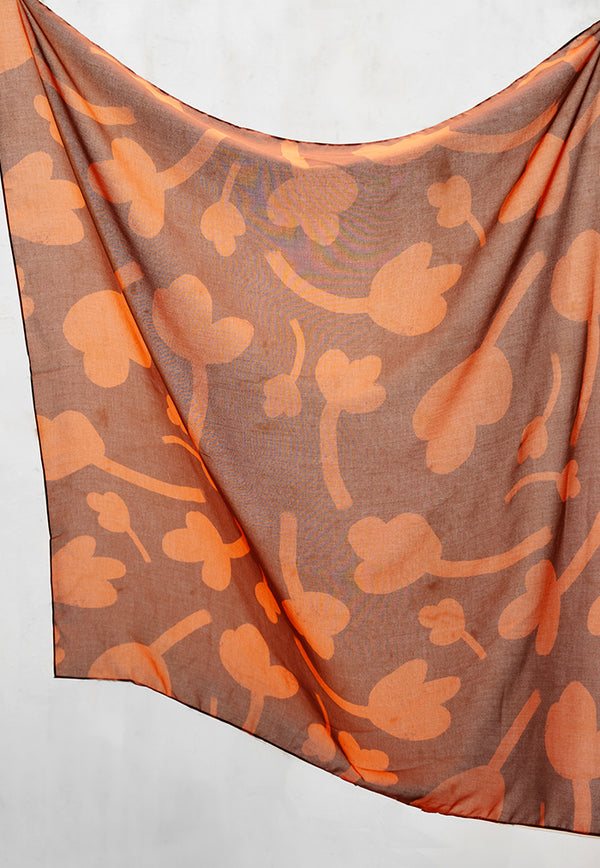 Karangan Big Square Scarf - Brown Petal (Voile Polyester)