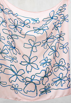 Karangan Big Square Scarf - Navy Pink Petal (Voile Polyester)