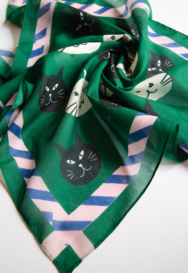 Karangan Mini Square Scarf/ Bandana - Si Belang Green