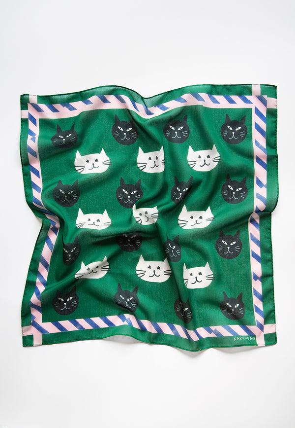 Karangan Mini Square Scarf/ Bandana - Si Belang Green