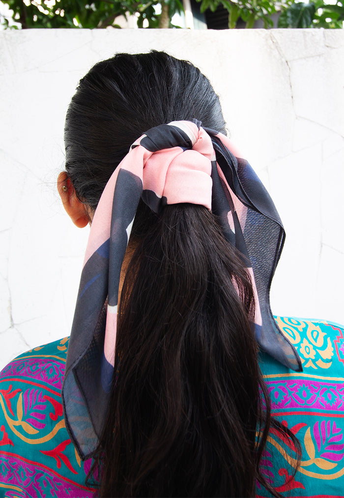 Karangan Mini Square Scarf/ Bandana - Pink Blue Flo