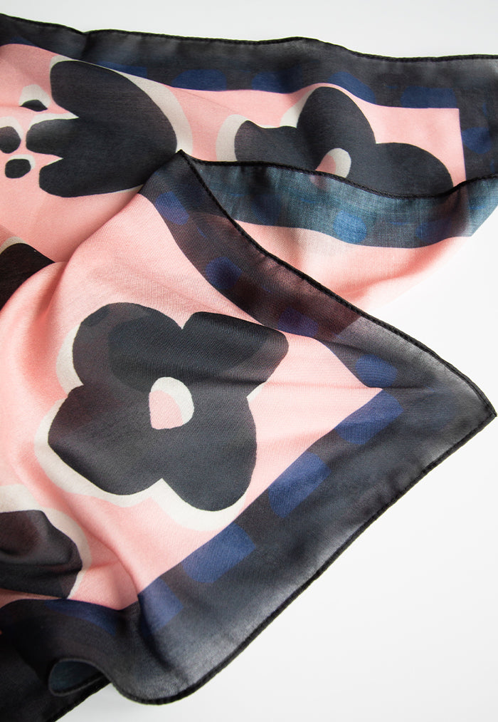 Karangan Mini Square Scarf/ Bandana - Pink Blue Flo