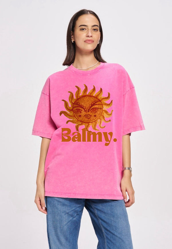 Maku the Label Balmy Acid Wash Oversize Tee - Rose Red