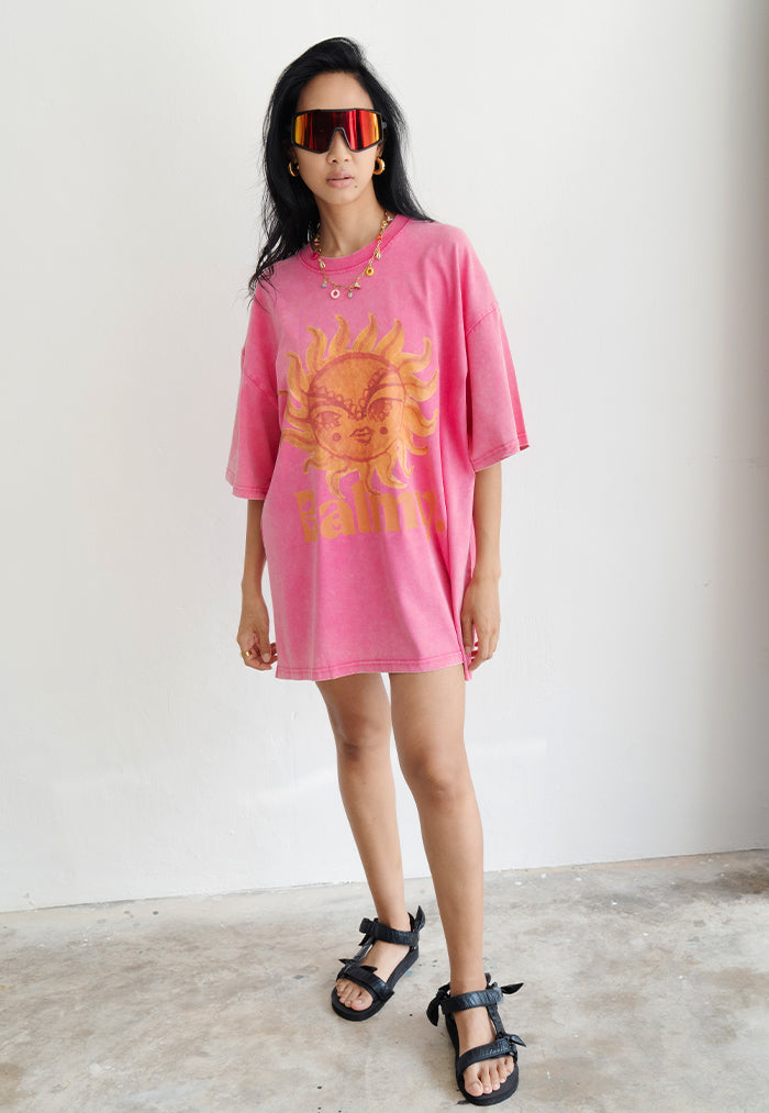 Maku the Label Balmy Acid Wash Oversize Tee - Rose Red