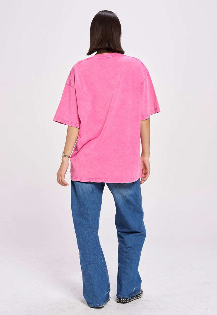 Maku the Label Balmy Acid Wash Oversize Tee - Rose Red