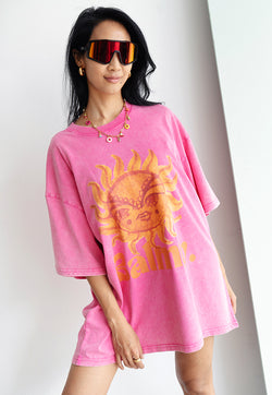 Maku the Label Balmy Acid Wash Oversize Tee - Rose Red