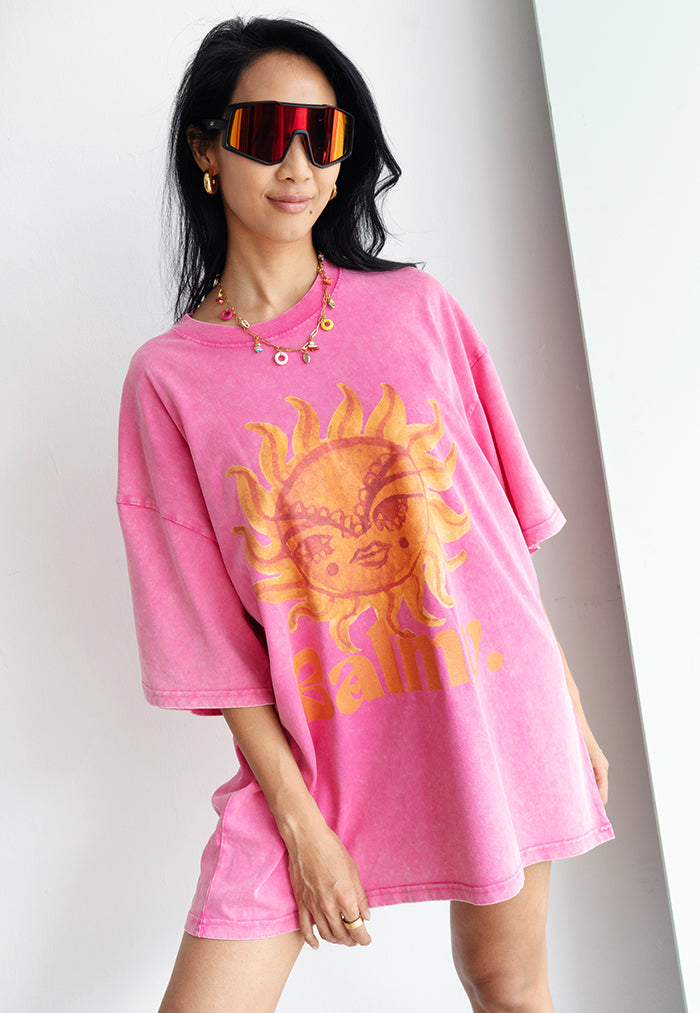Maku the Label Balmy Acid Wash Oversize Tee - Rose Red