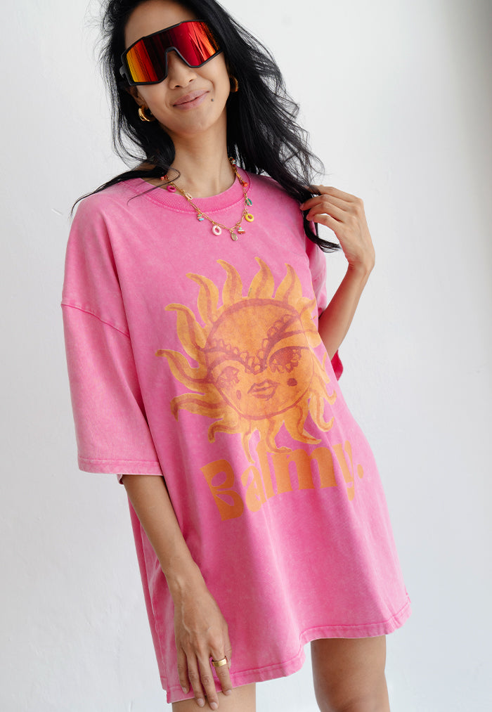 Maku the Label Balmy Acid Wash Oversize Tee - Rose Red