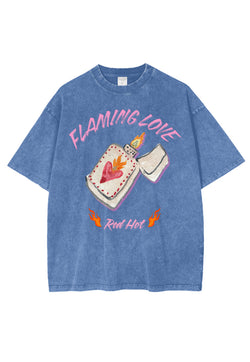 Maku the Label Flaming Love Snow Wash Oversize Tee - Light Blue
