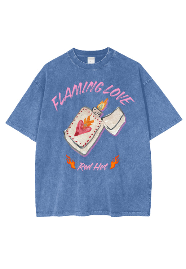 Maku the Label Flaming Love Snow Wash Oversize Tee - Light Blue