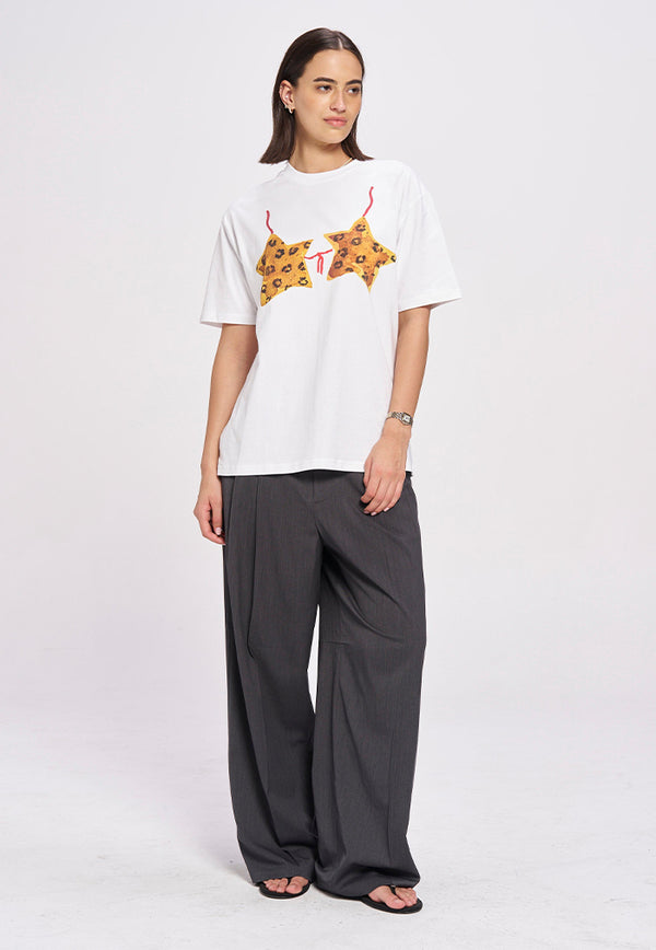 Maku the Label Leopard Starkini Oversize Tee - White
