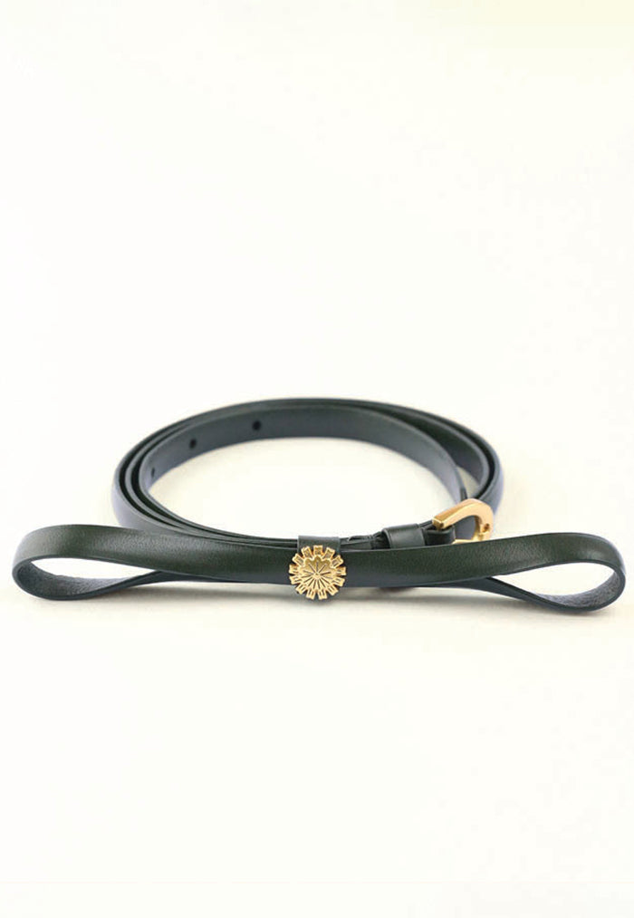 Nala Leather Bow Belt- Dark Green