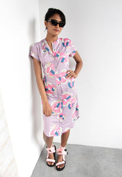 Nala Mandarin Collar Shirt Dress - Georgia Pink