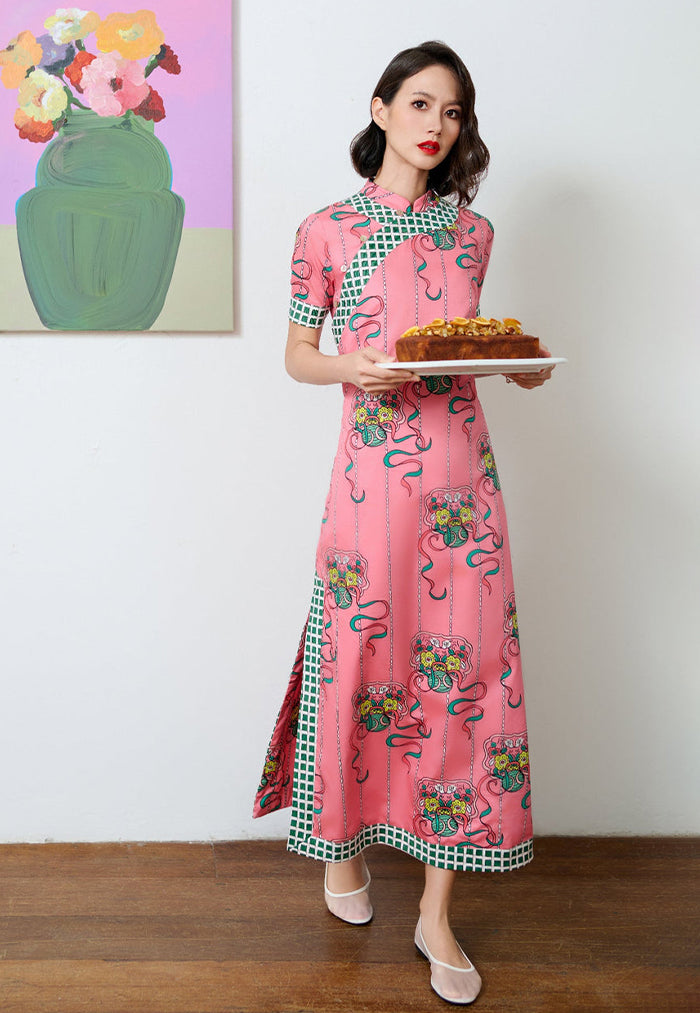 Nala Long Cheongsam - Ribbons Persimmon