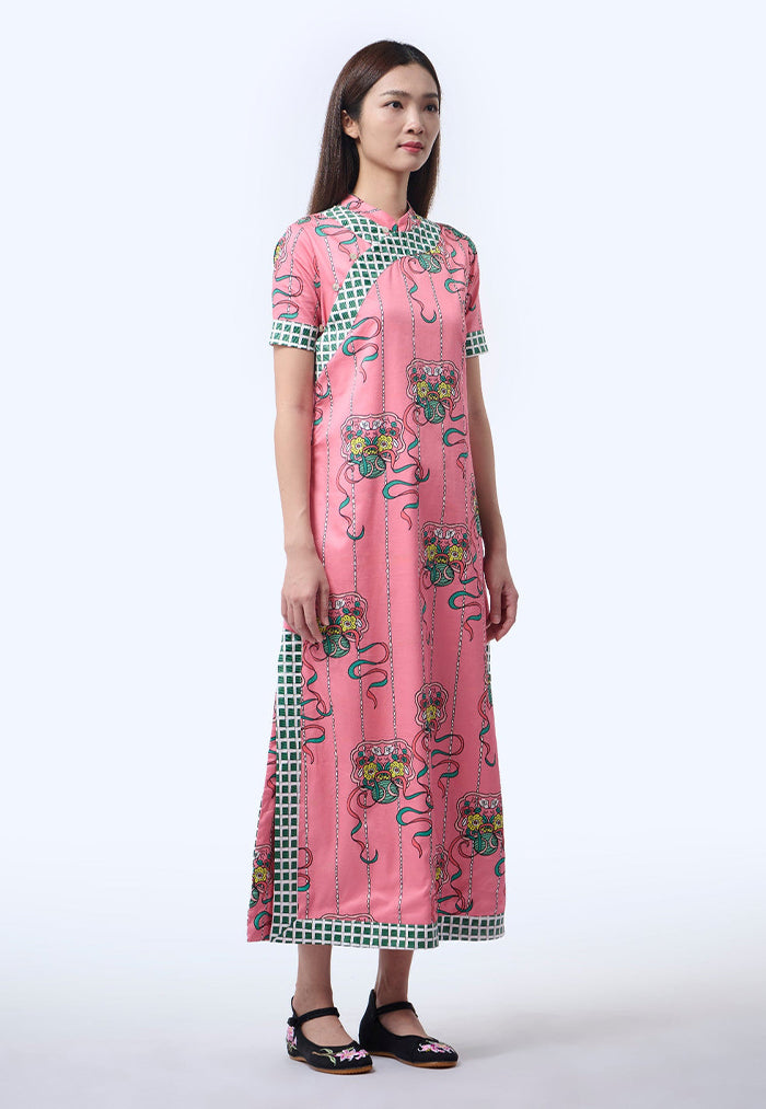 Nala Long Cheongsam - Ribbons Persimmon