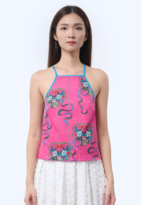 Nala Chinese Bustier Top -   Ribbons Magenta