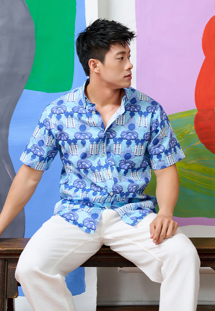 Nala Men's Short Sleeve Shirt - Crystal Blossom Blue