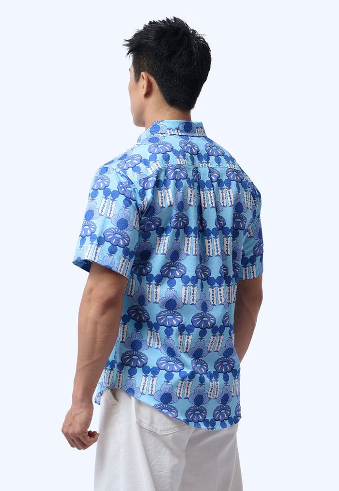 Nala Men's Short Sleeve Shirt - Crystal Blossom Blue