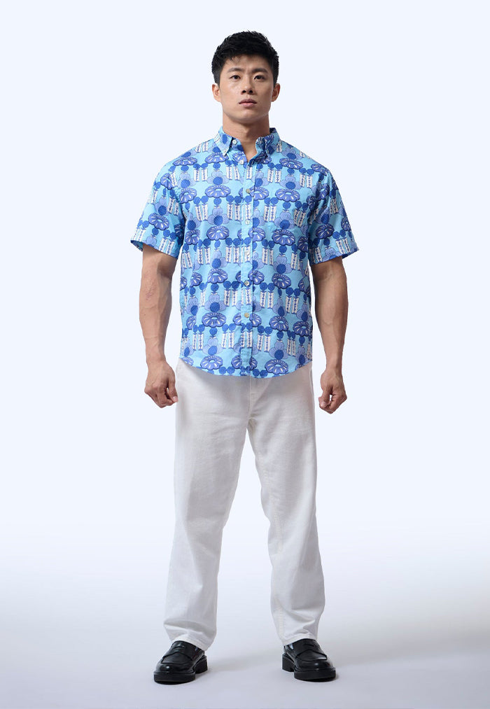 Nala Men's Short Sleeve Shirt - Crystal Blossom Blue