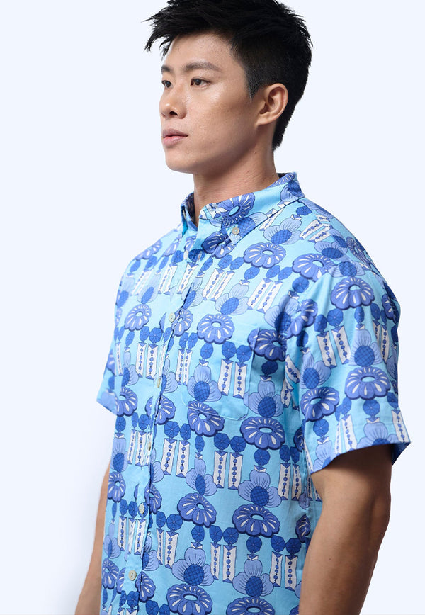 Nala Men's Short Sleeve Shirt - Crystal Blossom Blue