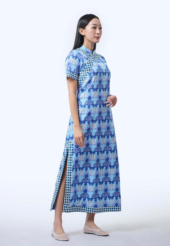 Nala Long Cheongsam - Crystal Blossom Blue