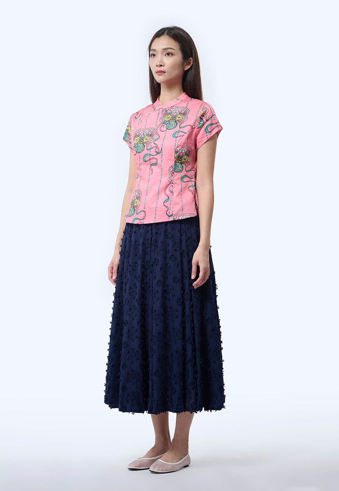 Nala Cheongsam Top - Ribbons Persimmon