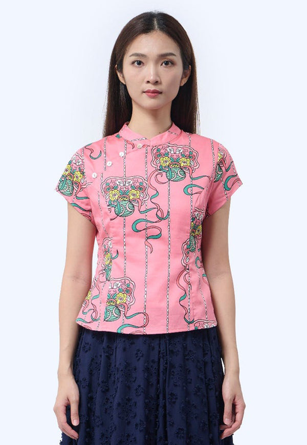 Nala Cheongsam Top - Ribbons Persimmon