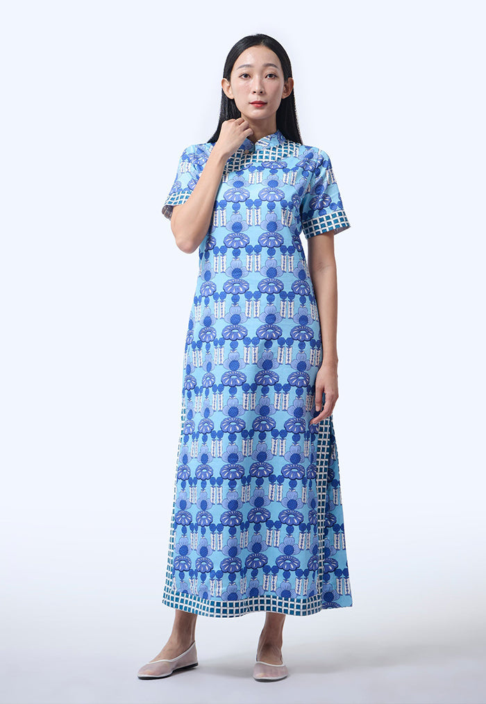 Nala Long Cheongsam - Crystal Blossom Blue