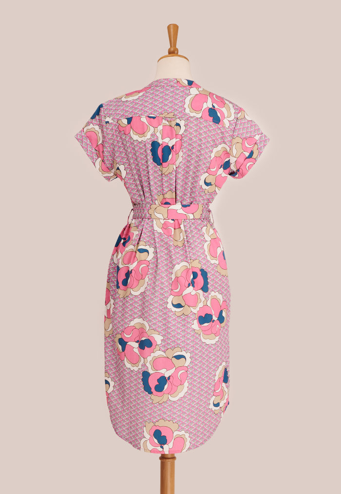 Nala Mandarin Collar Shirt Dress - Georgia Pink