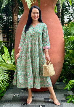 Vine and Branches Jodie Dress - Green Botanic