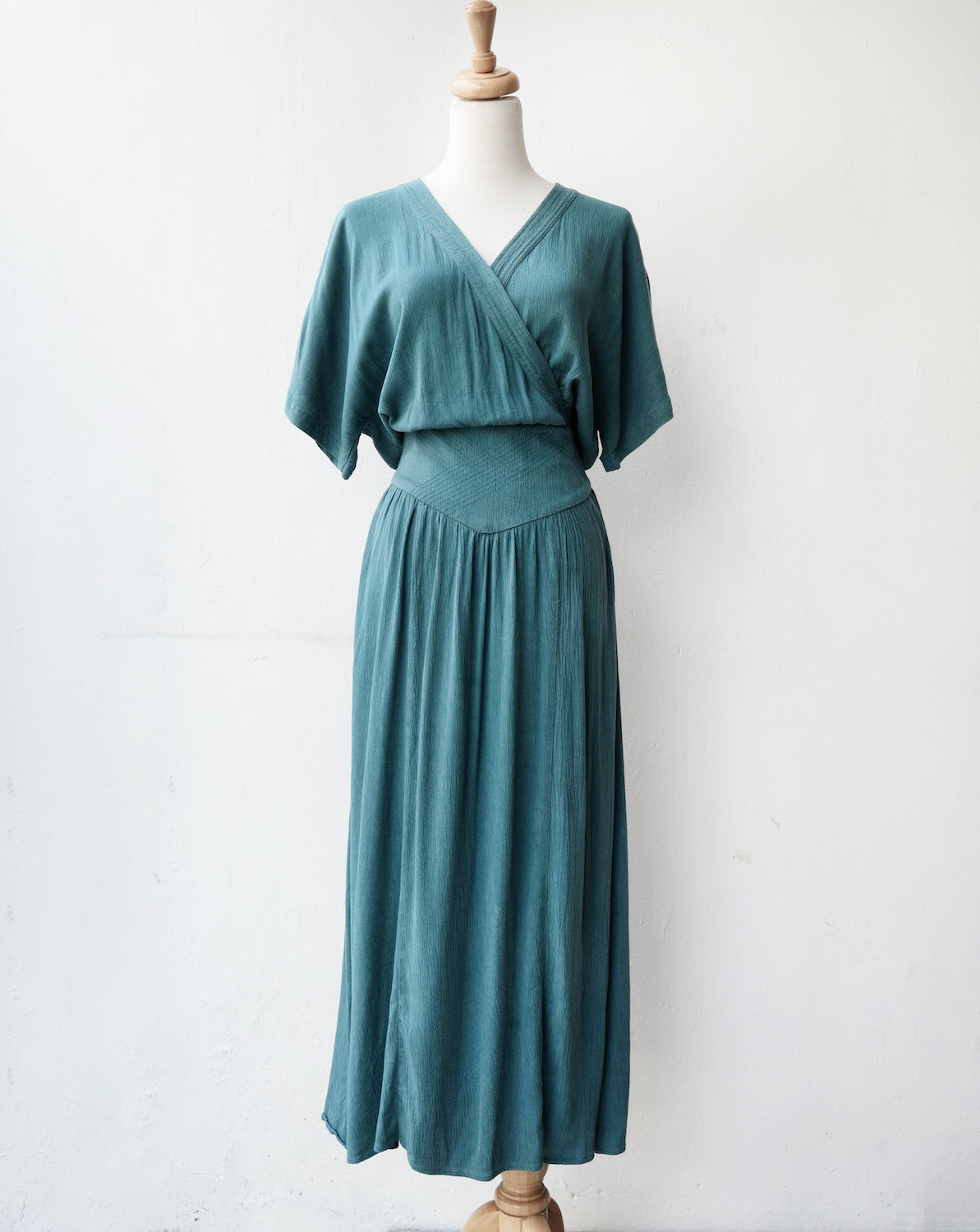 Thryfted Palem Yoke Waist Wrap Midi Dress
