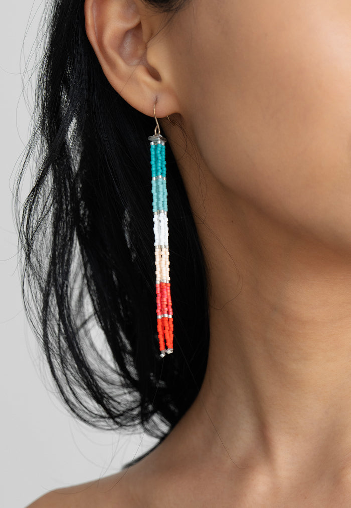 Pantala Ari 4 Strand Earrings - Red and Turquoise