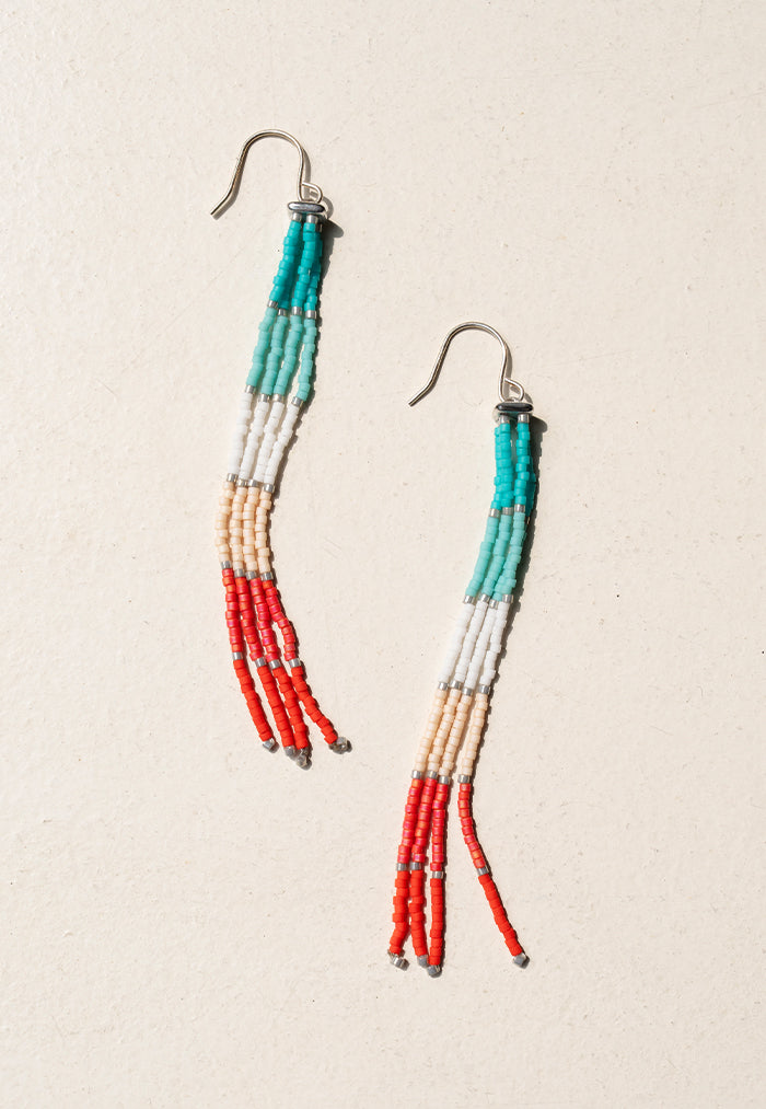 Pantala Ari 4 Strand Earrings - Red and Turquoise