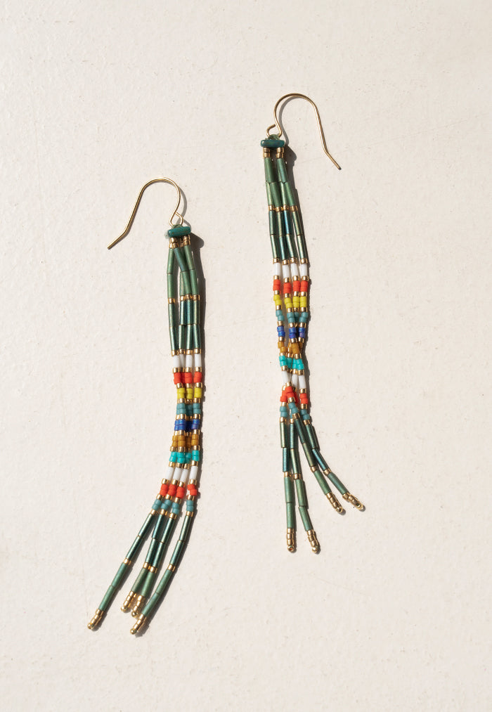 Pantala Aling 4 Strand Earrings - Green and Multi
