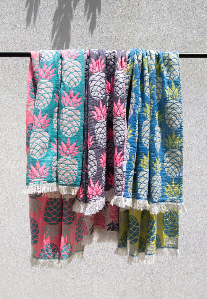 Palms & Pineapples Pineapple Turkish Towel - Yellow/Blue