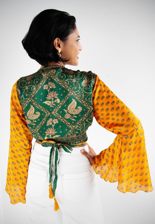 Raja Rani Upcycled Silk Long Sleeves Wrap Top - Pumpkin