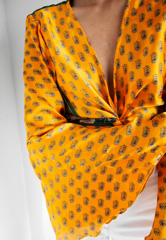 Raja Rani Upcycled Silk Long Sleeves Wrap Top - Pumpkin