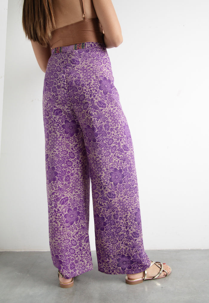 Raja Rani Upcycled Silk Pareo Pants - Purple