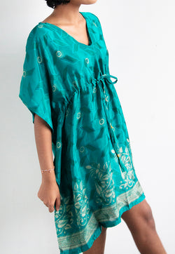 Raja Rani Upcycled Silk Short Kaftan - Teal