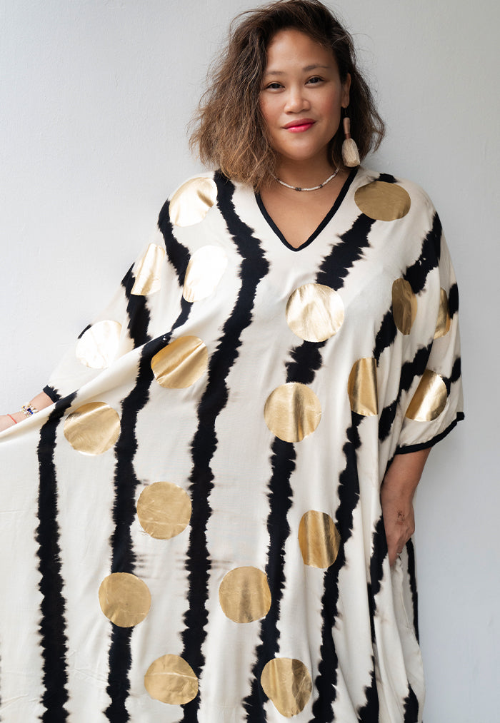 Roses & Rhinos Gold Spot Stripe V Neck Kaftan