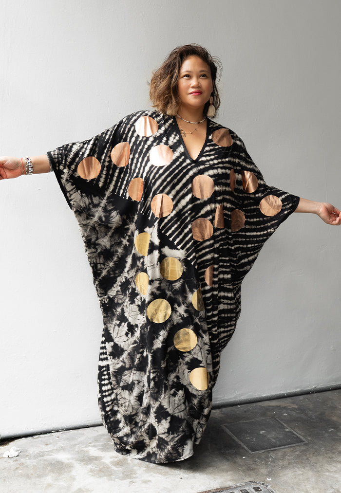 Gold Bronze Spot V Neck Kaftan