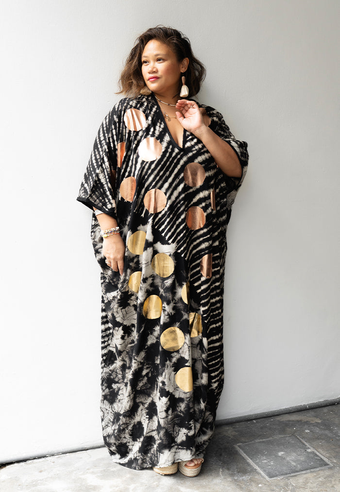Gold Bronze Spot V Neck Kaftan