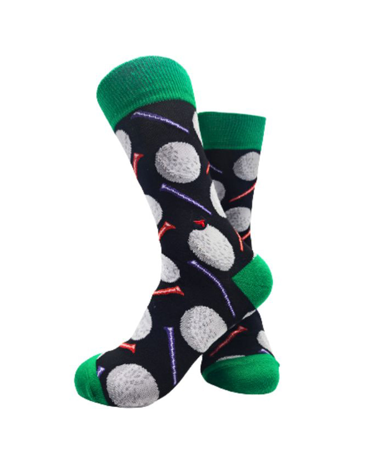 Golf ball and tee printed socks in black and green from singapore brand Thunderwear