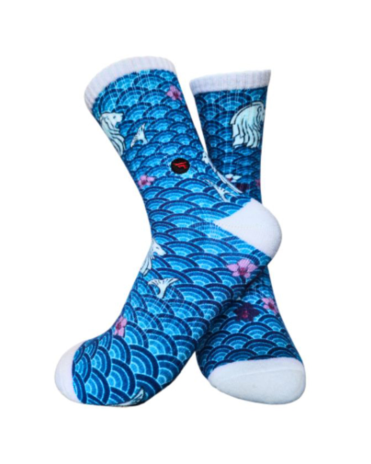 merlion printed ribbed socks in blue from singapore brand Thunderwear