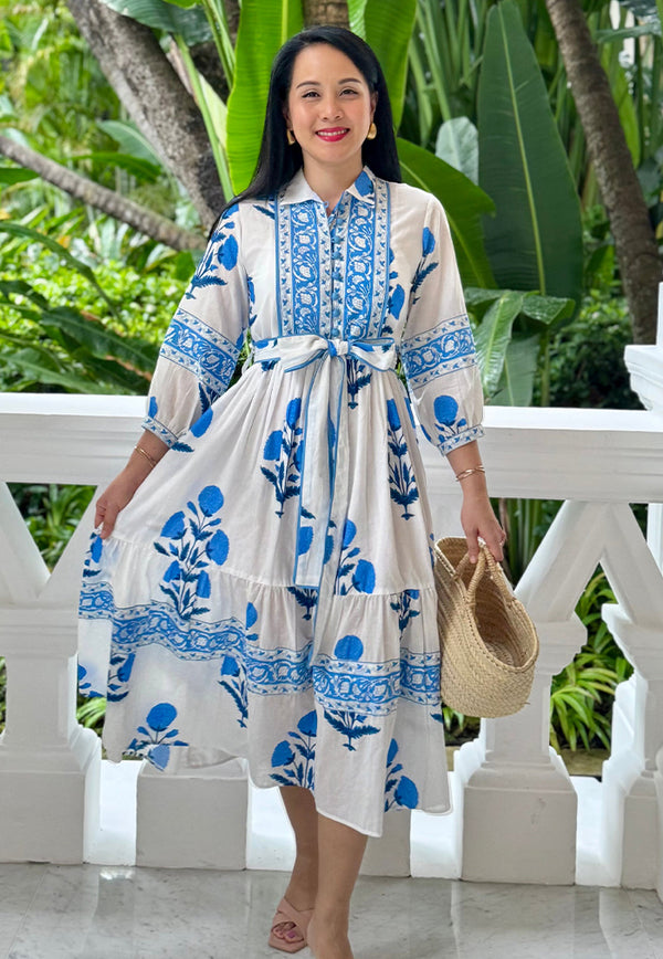 Vine and Branches Jayla Dress - Soft Blue