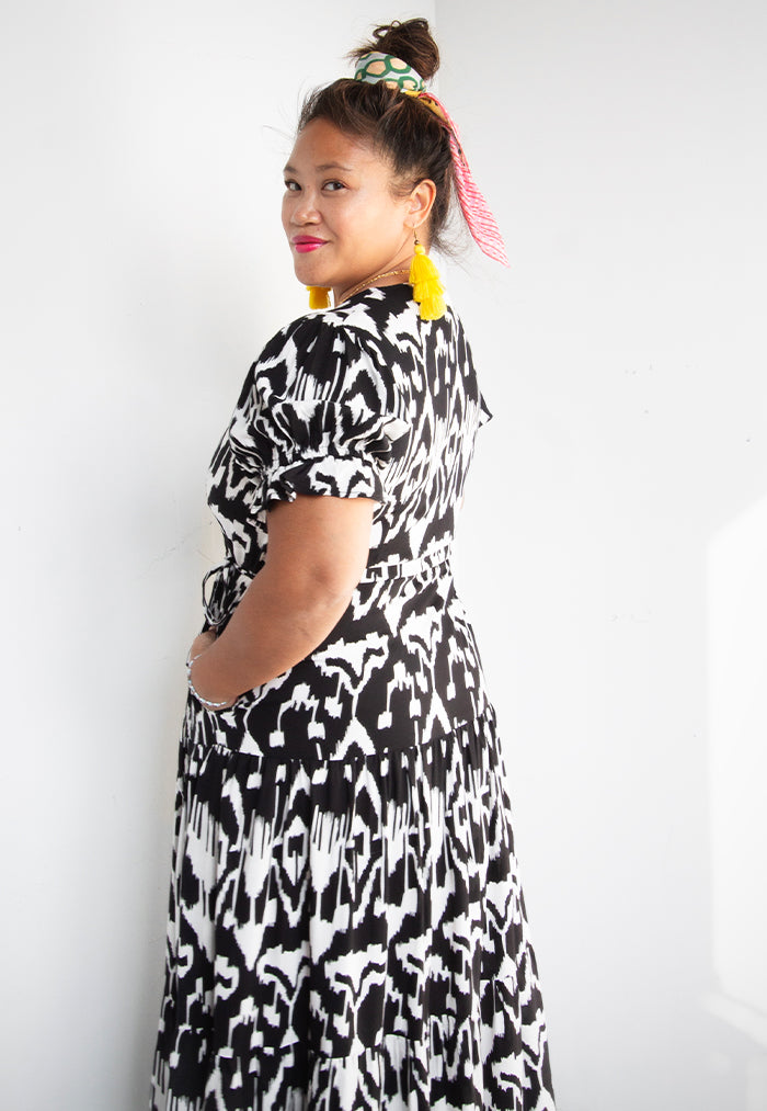 Vine and Branches Della Wrap Dress - Monochrome Ikat