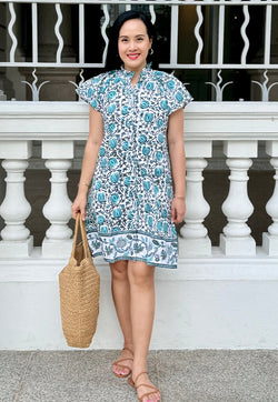 Vine and Branches Fel Dress - Turquoise