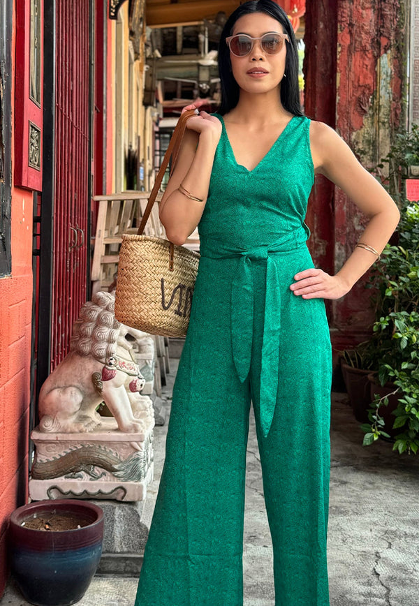 Vine and Branches Kali Wrap Jumpsuit - Green Valley