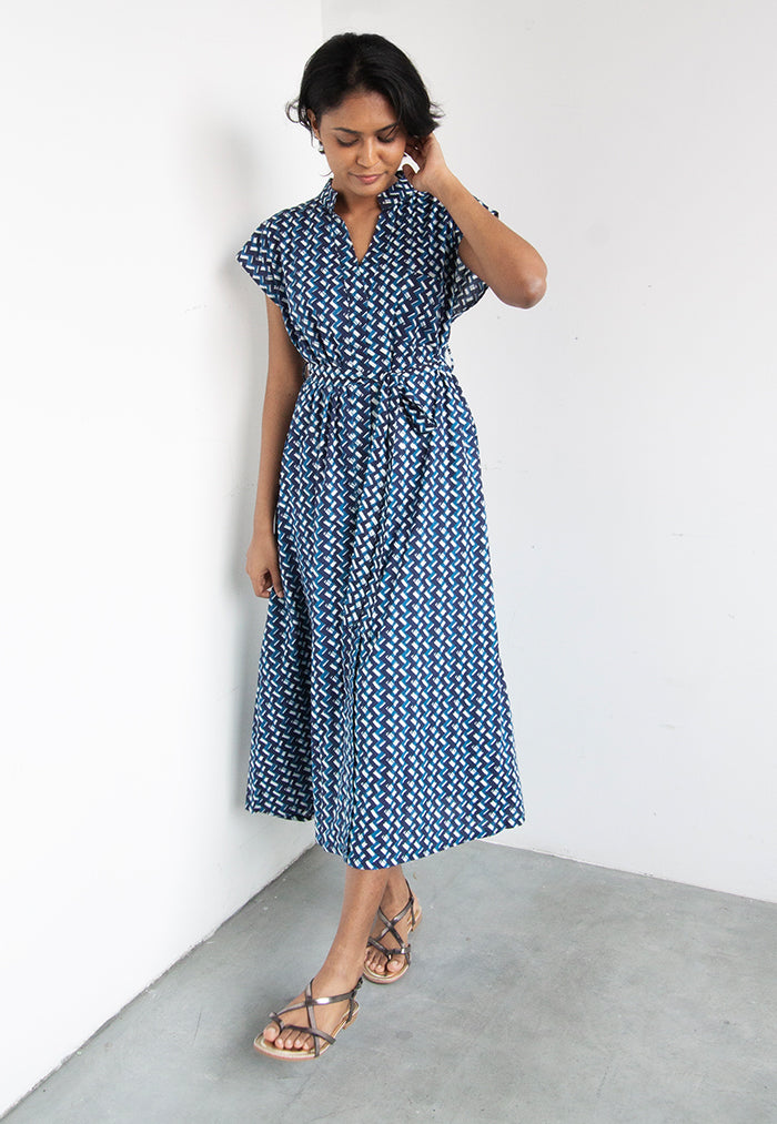 Vine and Branches Kiara Dress - Chevron Blue